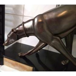 IRENEE ROCHARD Art Deco samac beeld 2 greyhounds jachthonden