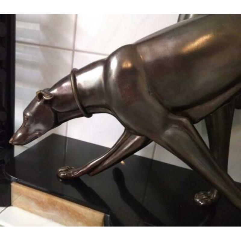 IRENEE ROCHARD Art Deco samac beeld 2 greyhounds jachthonden
