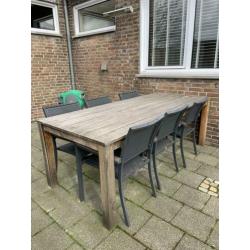 Tuinset, hardhout met 6 stoelen aluminium/teak