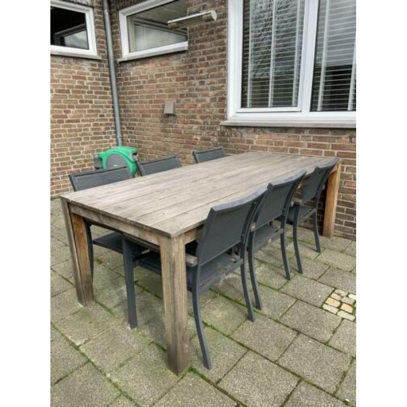 Tuinset, hardhout met 6 stoelen aluminium/teak