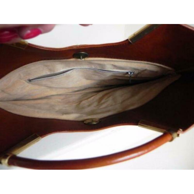 2355 VINTAGE exclusieve clutch handtas cognac