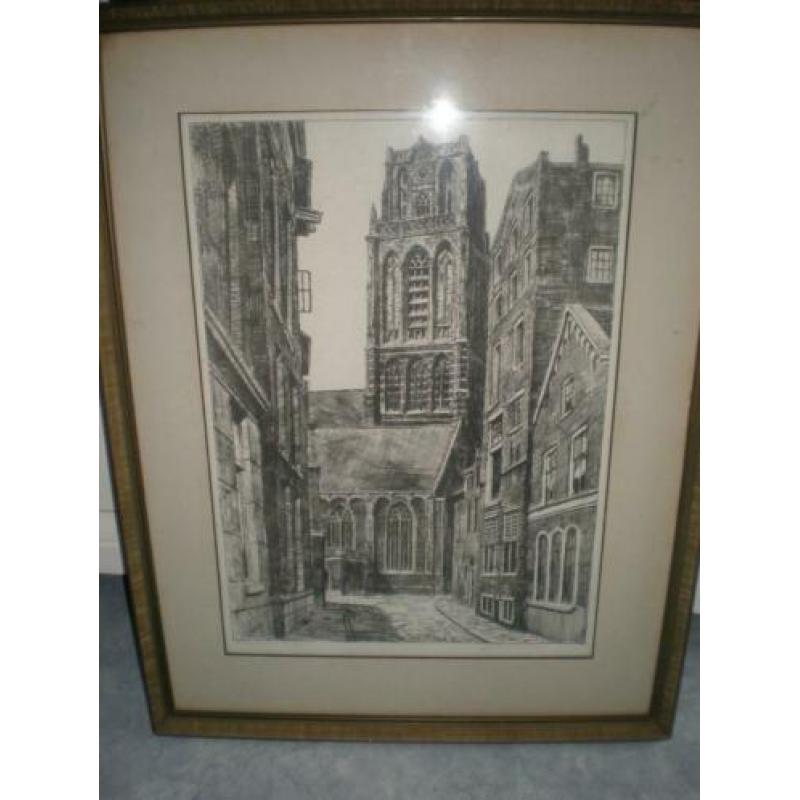Laurenskerk rotterdam pentekening 33x45 cm lijst 49x63 cm
