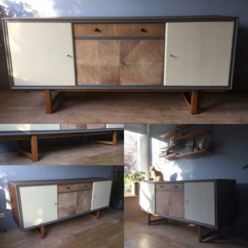 Vintage design jaren’50 massief houten dressoir lowboard