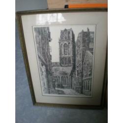Laurenskerk rotterdam pentekening 33x45 cm lijst 49x63 cm