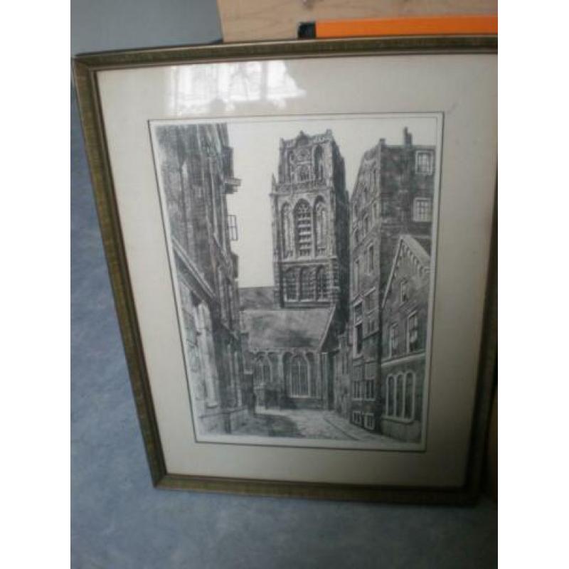 Laurenskerk rotterdam pentekening 33x45 cm lijst 49x63 cm