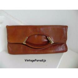 2355 VINTAGE exclusieve clutch handtas cognac