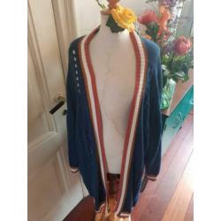Boho hippie vest blauw kabel gebreid