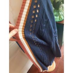 Boho hippie vest blauw kabel gebreid