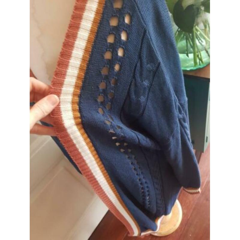 Boho hippie vest blauw kabel gebreid