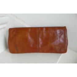 2355 VINTAGE exclusieve clutch handtas cognac