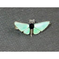 Art Deco zilveren vlinder broche groen en zwart emaille