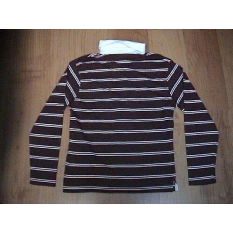 Donkerrode / bordeauxrood + wit gestreept shirt / poloshirt