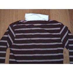 Donkerrode / bordeauxrood + wit gestreept shirt / poloshirt