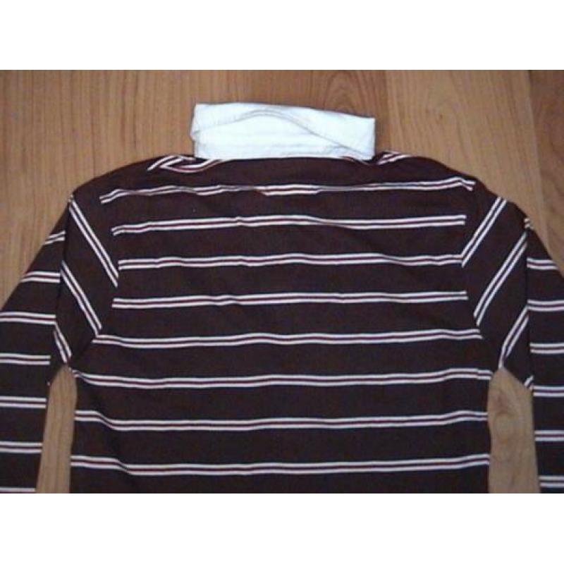 Donkerrode / bordeauxrood + wit gestreept shirt / poloshirt