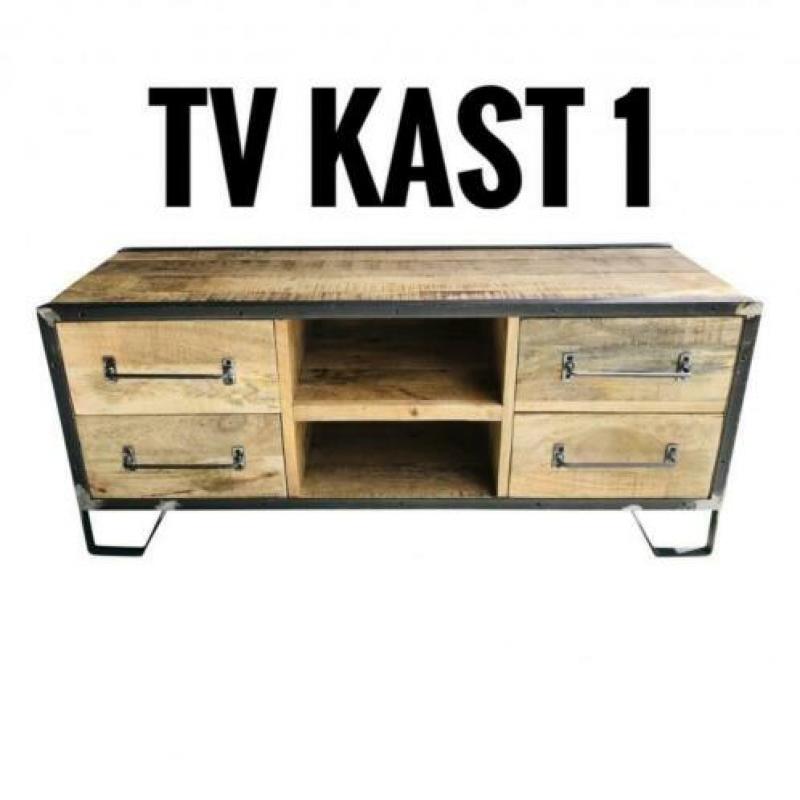 Industriële kasten, mango hout en onbewerkt staal