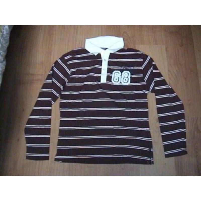 Donkerrode / bordeauxrood + wit gestreept shirt / poloshirt