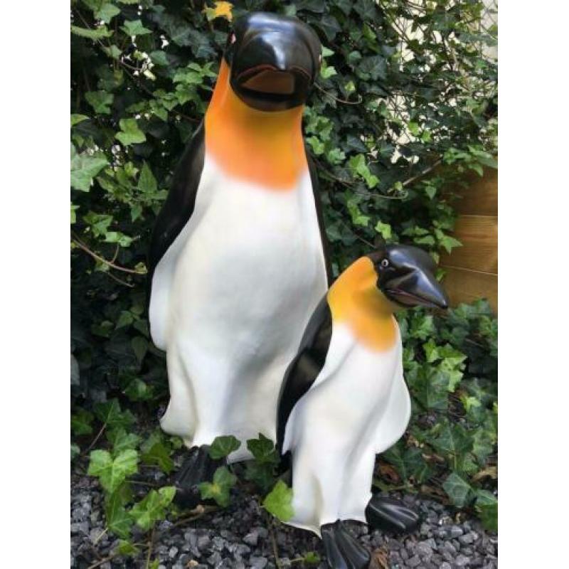 Set Pinguin beelden in kleur, polystein-pinguin-tuin-deco