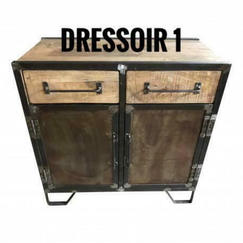 Industriële kasten, mango hout en onbewerkt staal