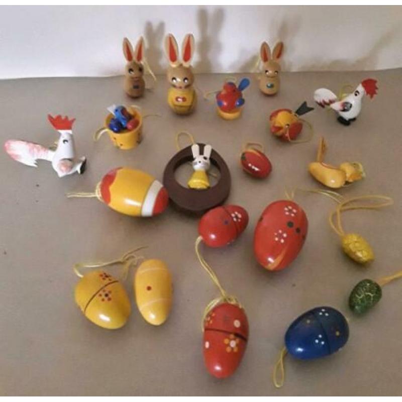20 Vintage houten paasfiguren, paasdecoratie, paashangers.