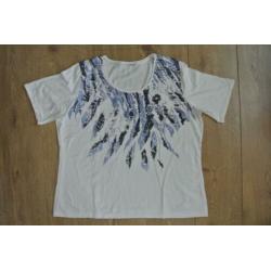 dames t shirt wit met blauwe kraaltjes L leuk