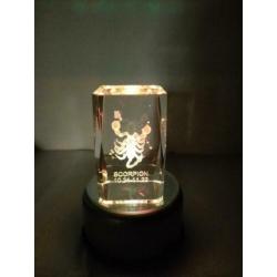 Mooie LASERGRAVURE SCHORPIOEN in glas met 4 kleuren ledplate
