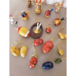 20 Vintage houten paasfiguren, paasdecoratie, paashangers.