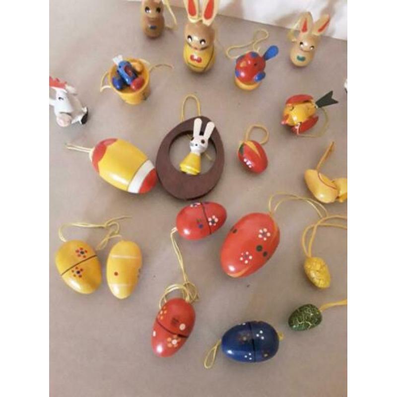 20 Vintage houten paasfiguren, paasdecoratie, paashangers.