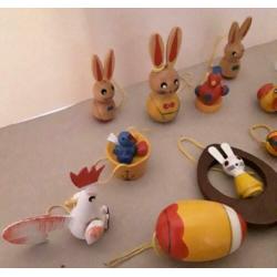 20 Vintage houten paasfiguren, paasdecoratie, paashangers.