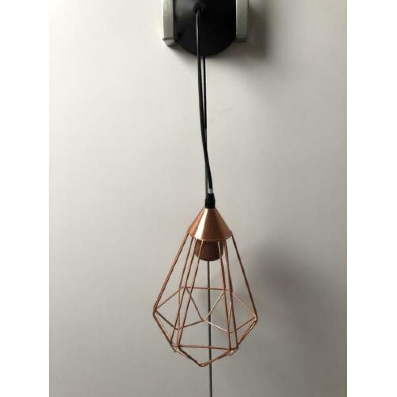 Diverse lampen (rose goud) en zwarte wandrekjes