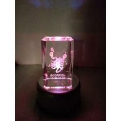 Mooie LASERGRAVURE SCHORPIOEN in glas met 4 kleuren ledplate