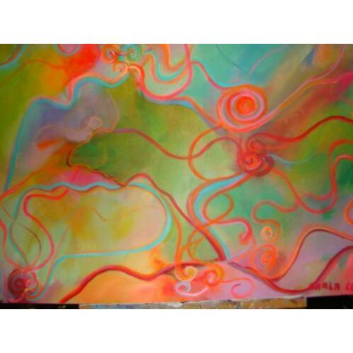 Abstract/expressief schilderij: Kleur mijn dag 70 x 90 cm