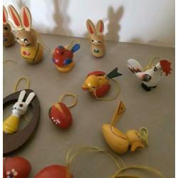 20 Vintage houten paasfiguren, paasdecoratie, paashangers.