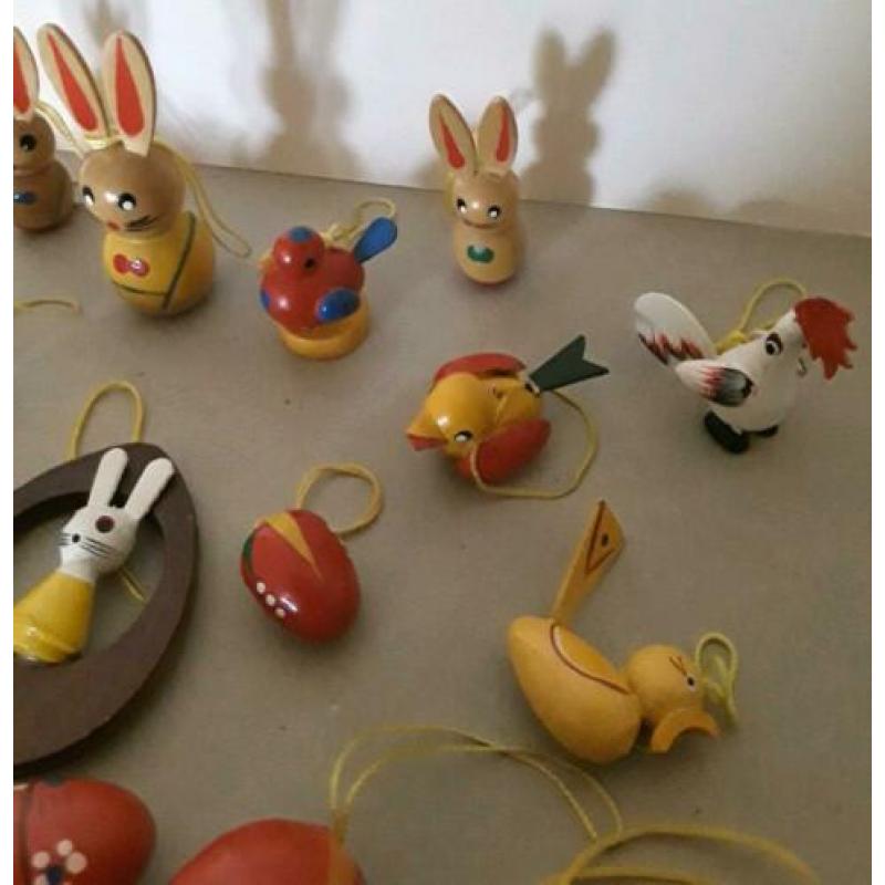 20 Vintage houten paasfiguren, paasdecoratie, paashangers.