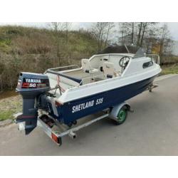 Super mooie shetland 50pk yamaha op trailer