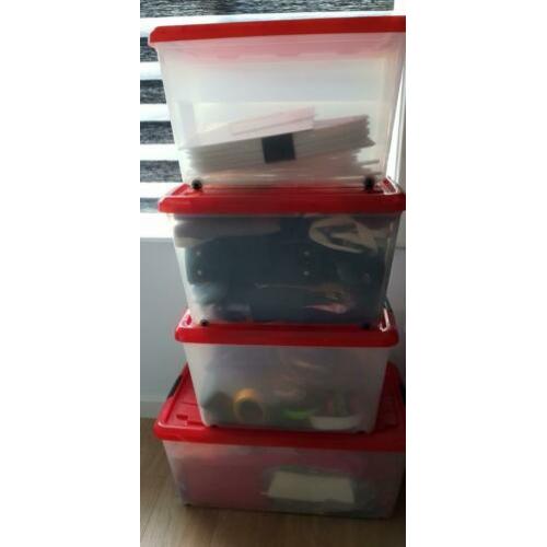 4 plastic opbergboxen rood deksel boxen verhuisdozen dozen