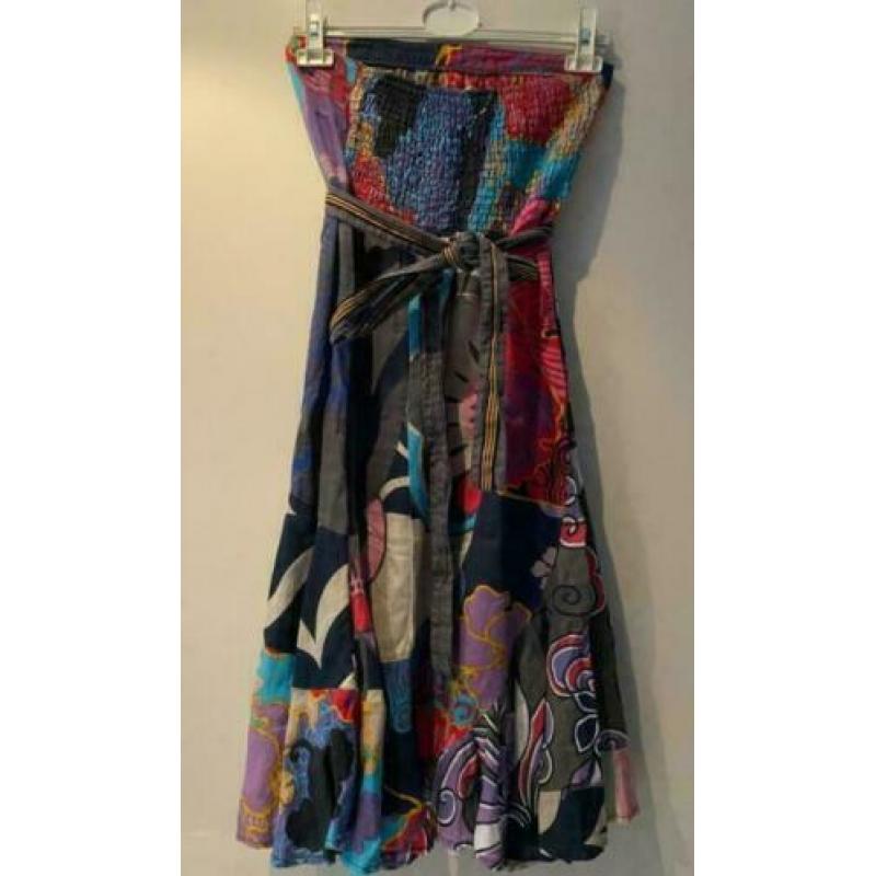 Dept strapless multicolor linnen jurk maat S