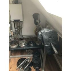 Gewichten fitness, bank, stang...