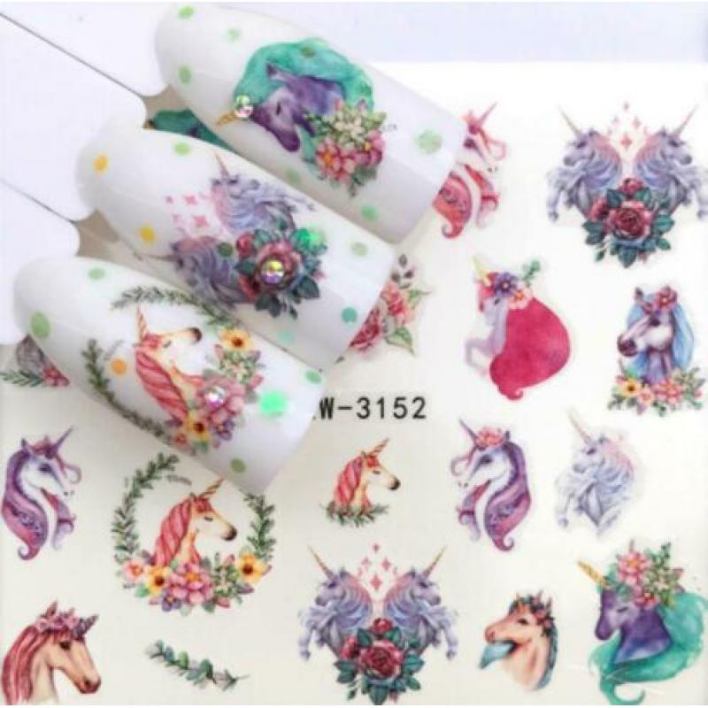 Set Nagel Nail Art Stickers Unicorn Flamingo Katten 5 Vel