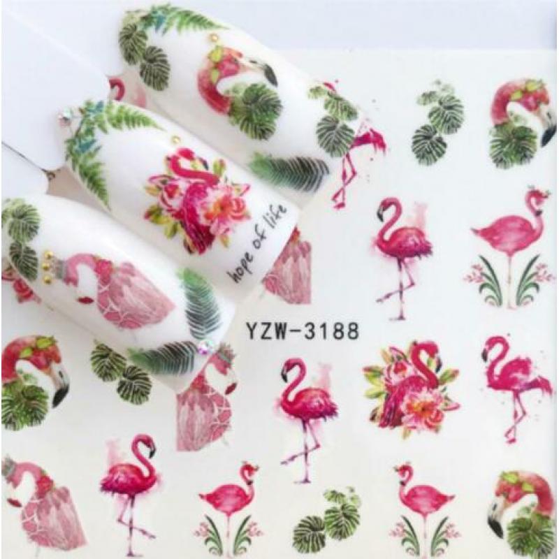 Set Nagel Nail Art Stickers Unicorn Flamingo Katten 5 Vel