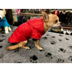 Hondenkleding, chihuahua, rode winterjas met capuchon