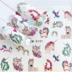 Set Nagel Nail Art Stickers Unicorn Flamingo Katten 5 Vel
