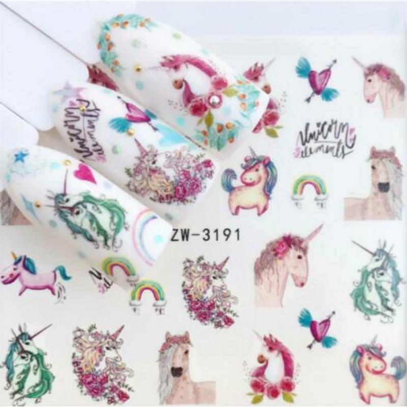 Set Nagel Nail Art Stickers Unicorn Flamingo Katten 5 Vel