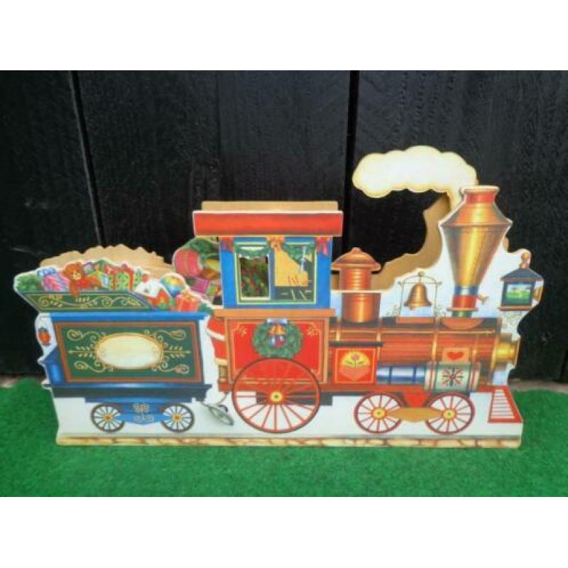 3 houten kerst muziekdoos/muziekdozen,locomotief/kerstman