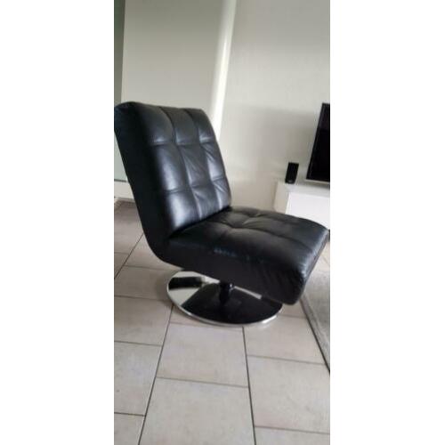 Zwart lederen relax draaifauteuil