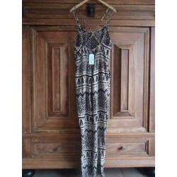 Nieuw met kaartje:zwart dessin jumpsuit van Meis&Mint, mt S.