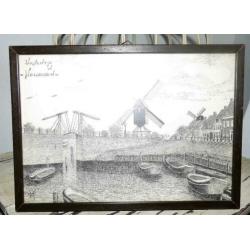 Lijstje schilderijtje afbeelding tekening Haven Heusden(400)