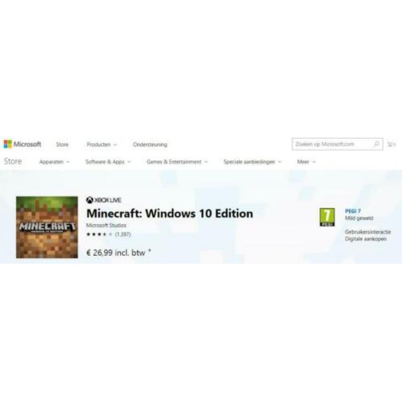 Minecraft Windows 10 Edition PC PcGameKey NL