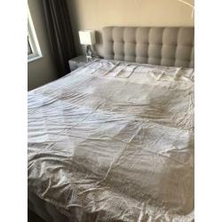 Riviera Maison dekbedovertrek 200x200gestreept zand taupewit