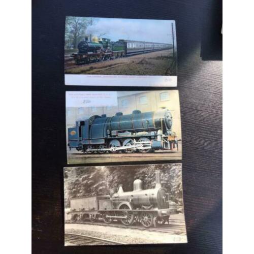 3 Oude kaarten met treinen locomotieven