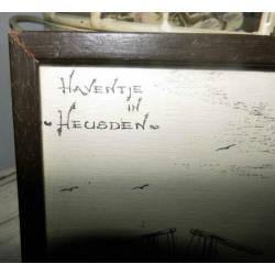 Lijstje schilderijtje afbeelding tekening Haven Heusden(400)